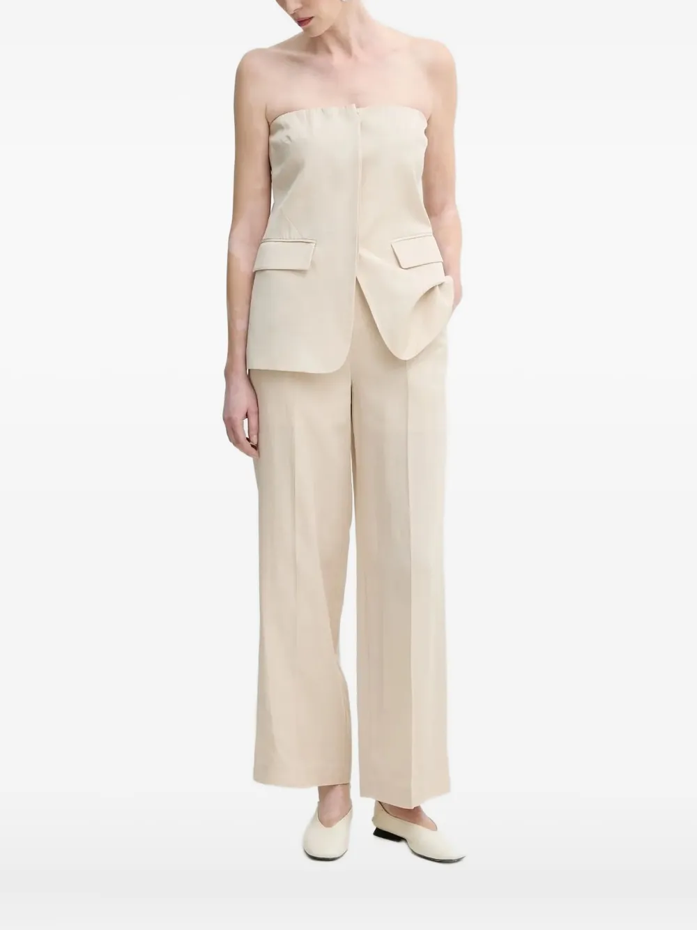 Isabelle Blanche Strapless Flap-pocket Blouse In White