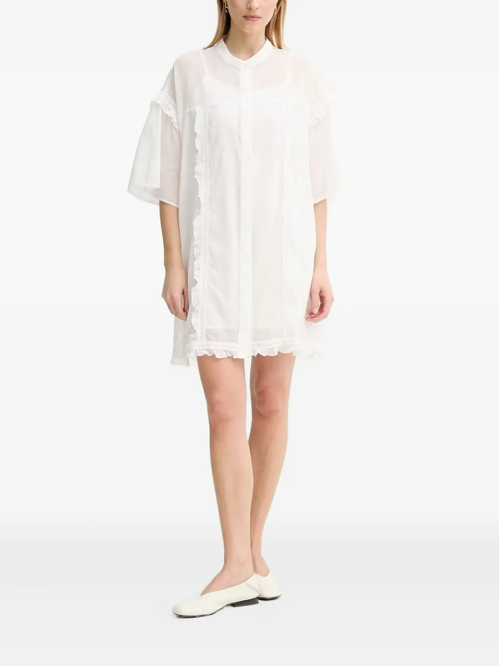 Isabelle Blanche ruffle-trimmed shirt dress Wit