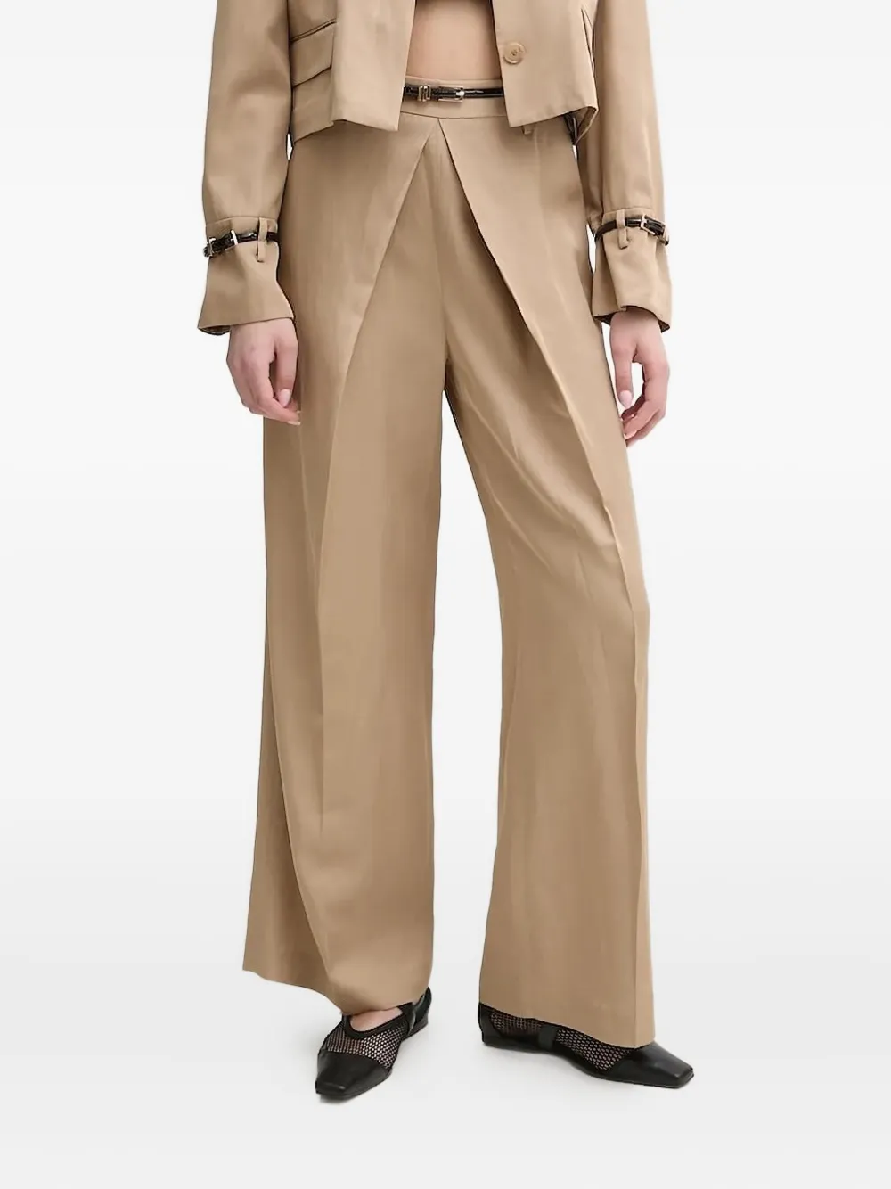 Isabelle Blanche Pleated Belted Trousers In Neutral