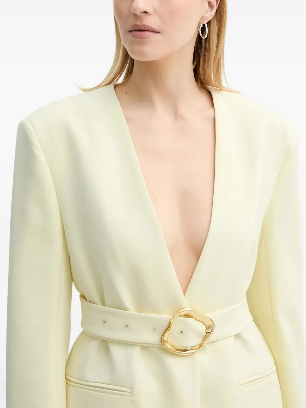 Isabelle Blanche V-neck Belted Jacket In Yellow