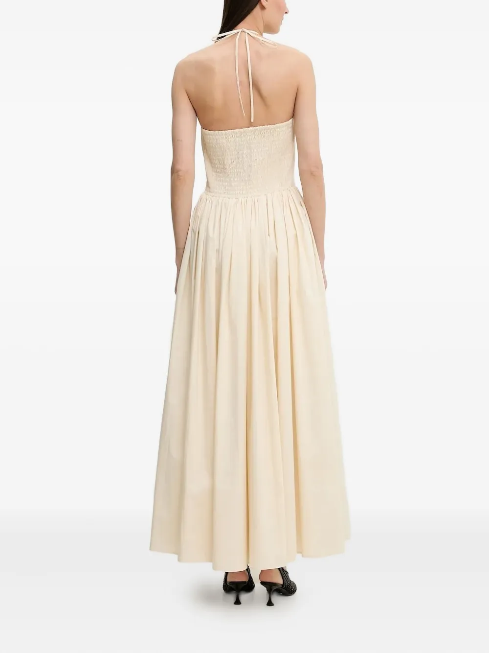 Isabelle Blanche Gesmockte maxi-jurk met halternek Beige