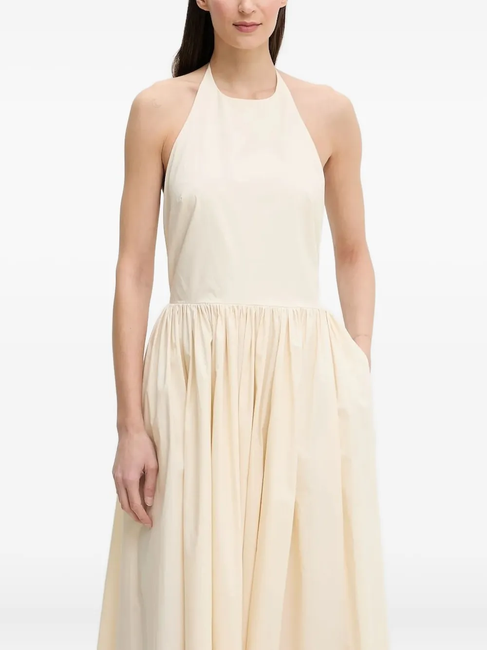 Isabelle Blanche halter-neck gathered maxi dress Beige