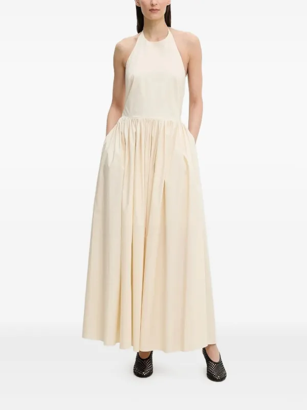 Isabelle Blanche halter-neck Gathered Maxi Dress | Neutrals | FARFETCH