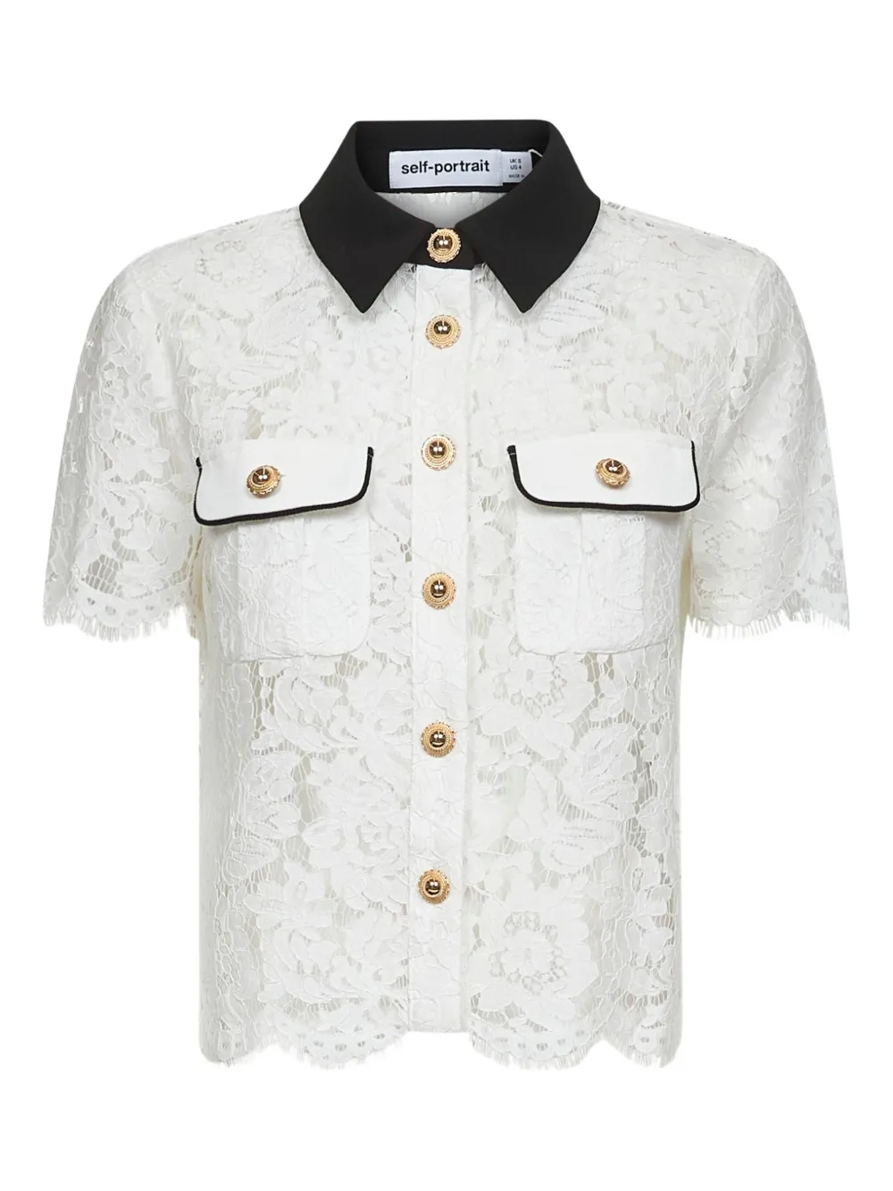 Self-Portrait floral-lace short-sleeve shirt - White