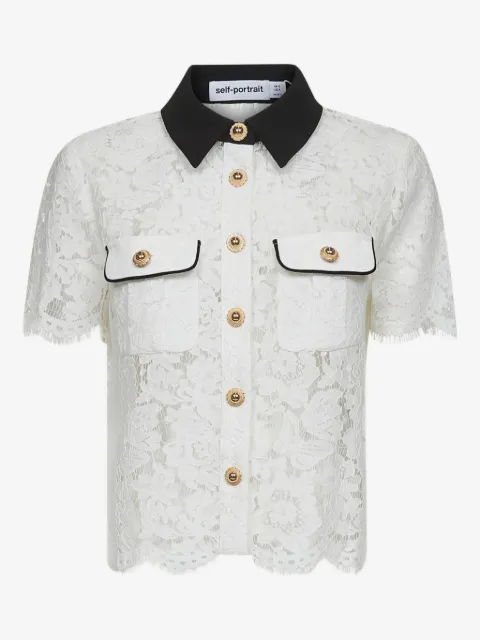 Self-Portrait camisa manga corta con encaje floral