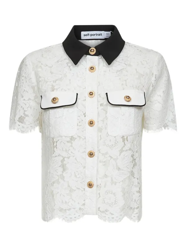 Self-Portrait floral-lace short-sleeve Shirt White FARFETCH IN