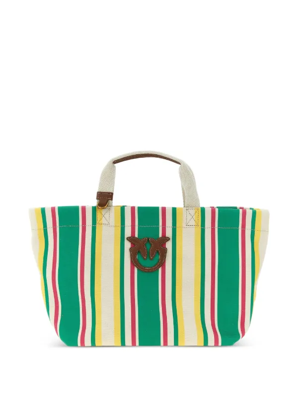 PINKO Striped Canvas Tote Bag Green FARFETCH UZ