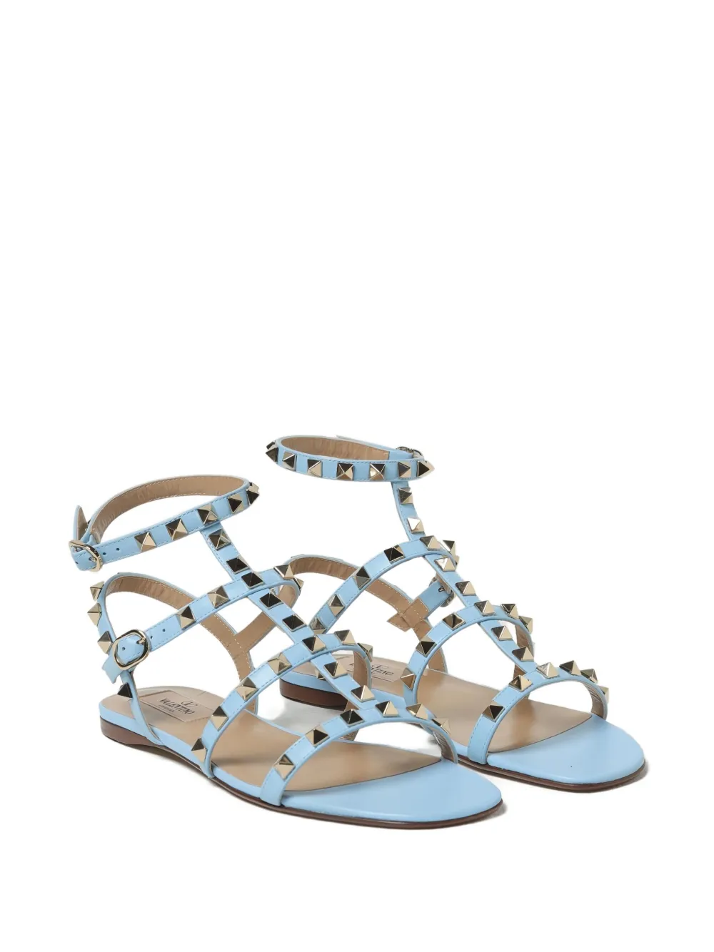 Valentino Rockstud Flat Sandals In Blue