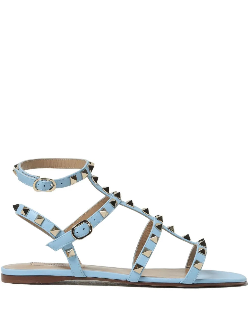 Valentino Garavani Rockstud Flat Sandals In Blue