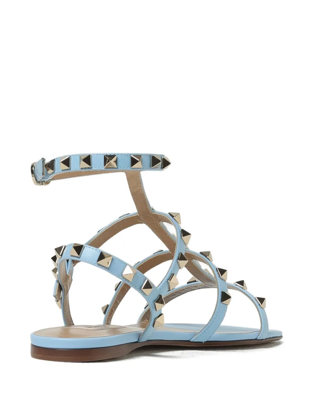 Valentino Rockstud Flat Sandals In Blue