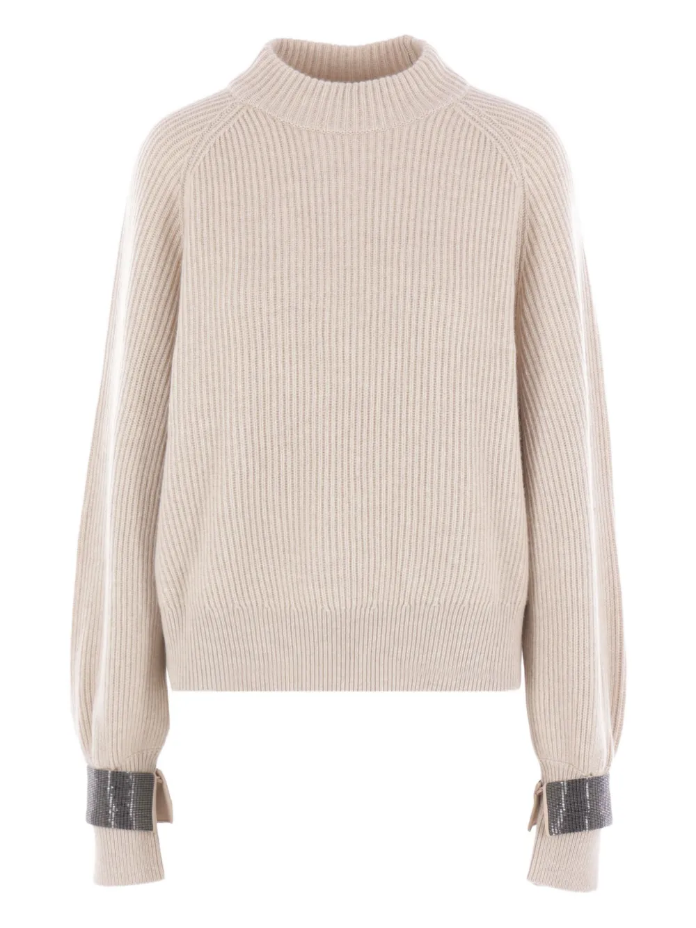 Brunello Cucinelli Geribbelde trui met verfraaide cuffs Beige