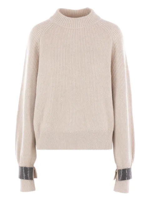 Brunello Cucinelli Gerippter Pullover mit verzierten Bündchen