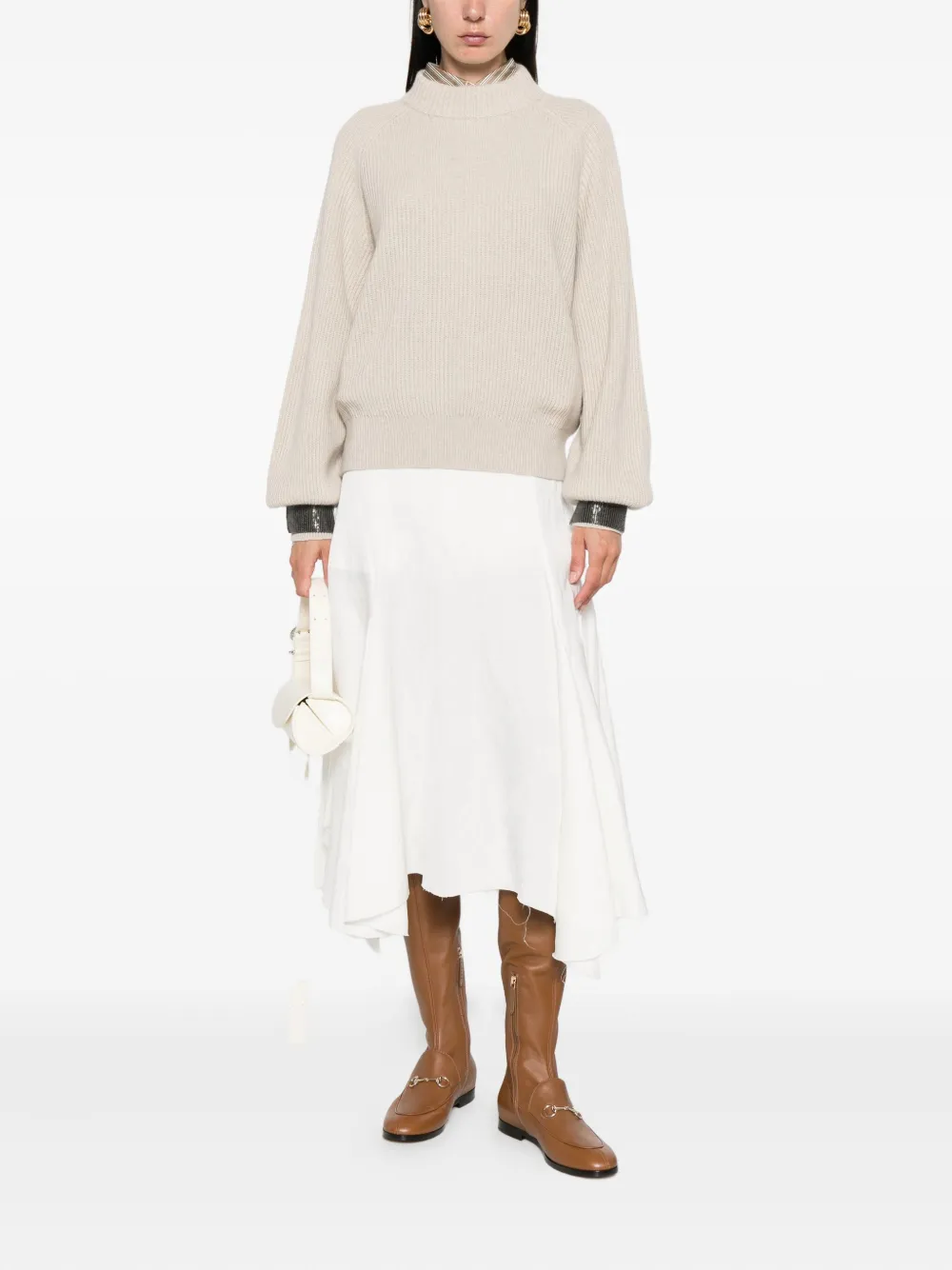 Brunello Cucinelli Geribbelde trui met verfraaide cuffs Beige