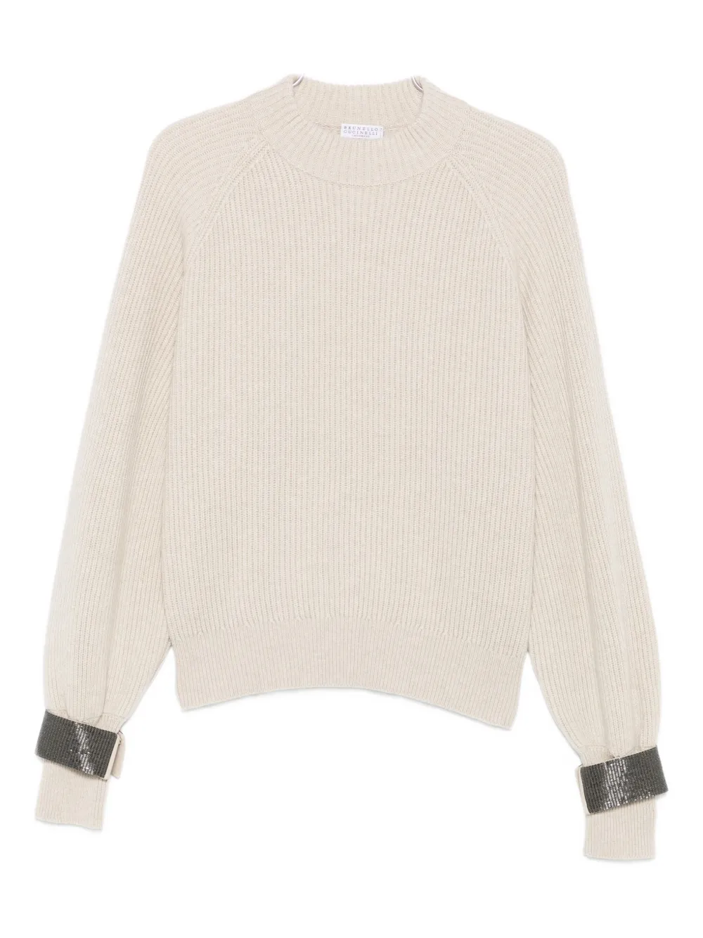 Brunello Cucinelli Geribbelde trui met verfraaide cuffs Beige