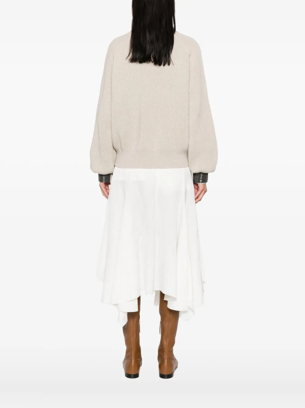 Brunello Cucinelli Geribbelde trui met verfraaide cuffs Beige