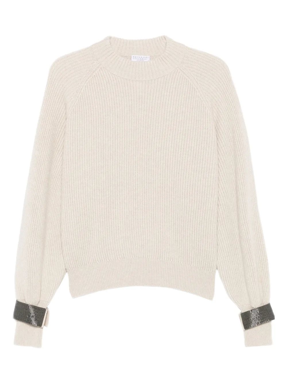 Brunello Cucinelli Geribbelde trui met verfraaide cuffs Beige