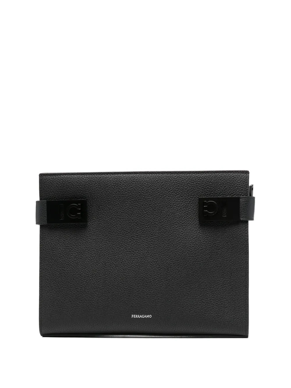 Ferragamo Gancini-buckle leather clutch bag Zwart
