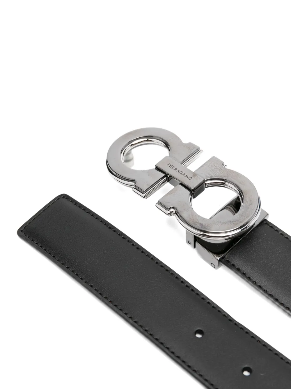 Ferragamo Gancini buckle leather belt Zwart