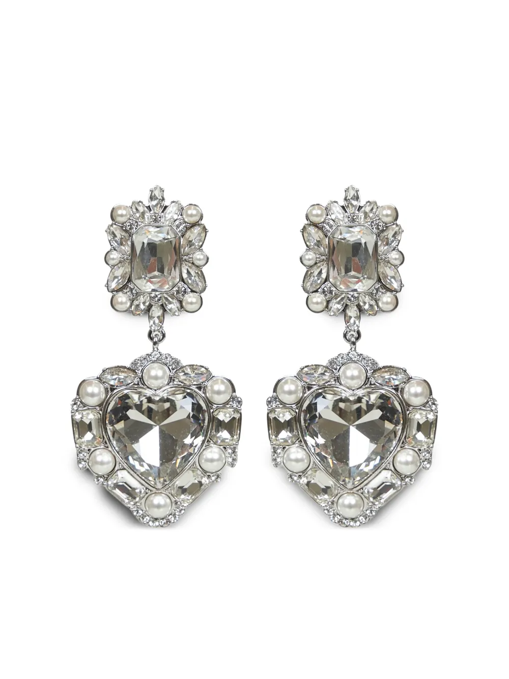 Self-Portrait heart-motif crystal earrings | Silver | Image 1