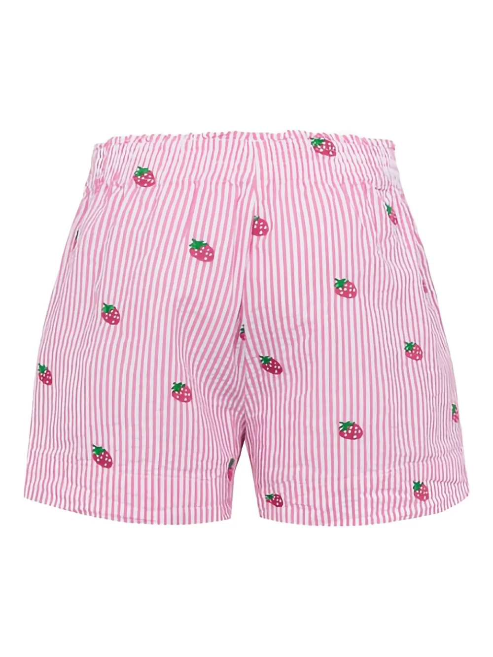 Mc2 Saint Barth Kids' Strawberry-print Striped Shorts In Pink