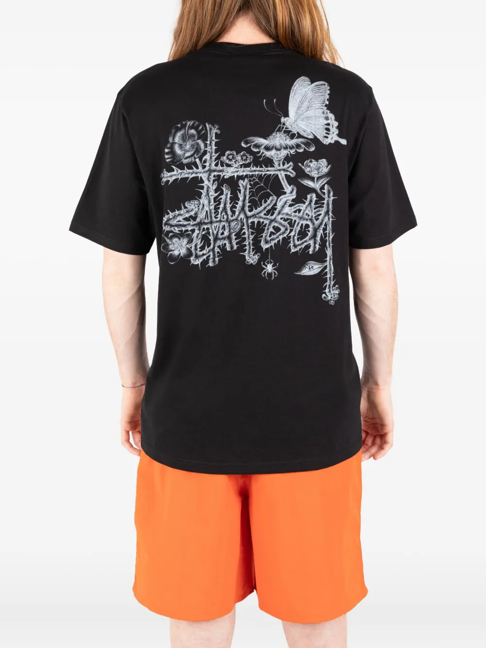 Stussy Floral Butterfly Printed T-shirt In Black