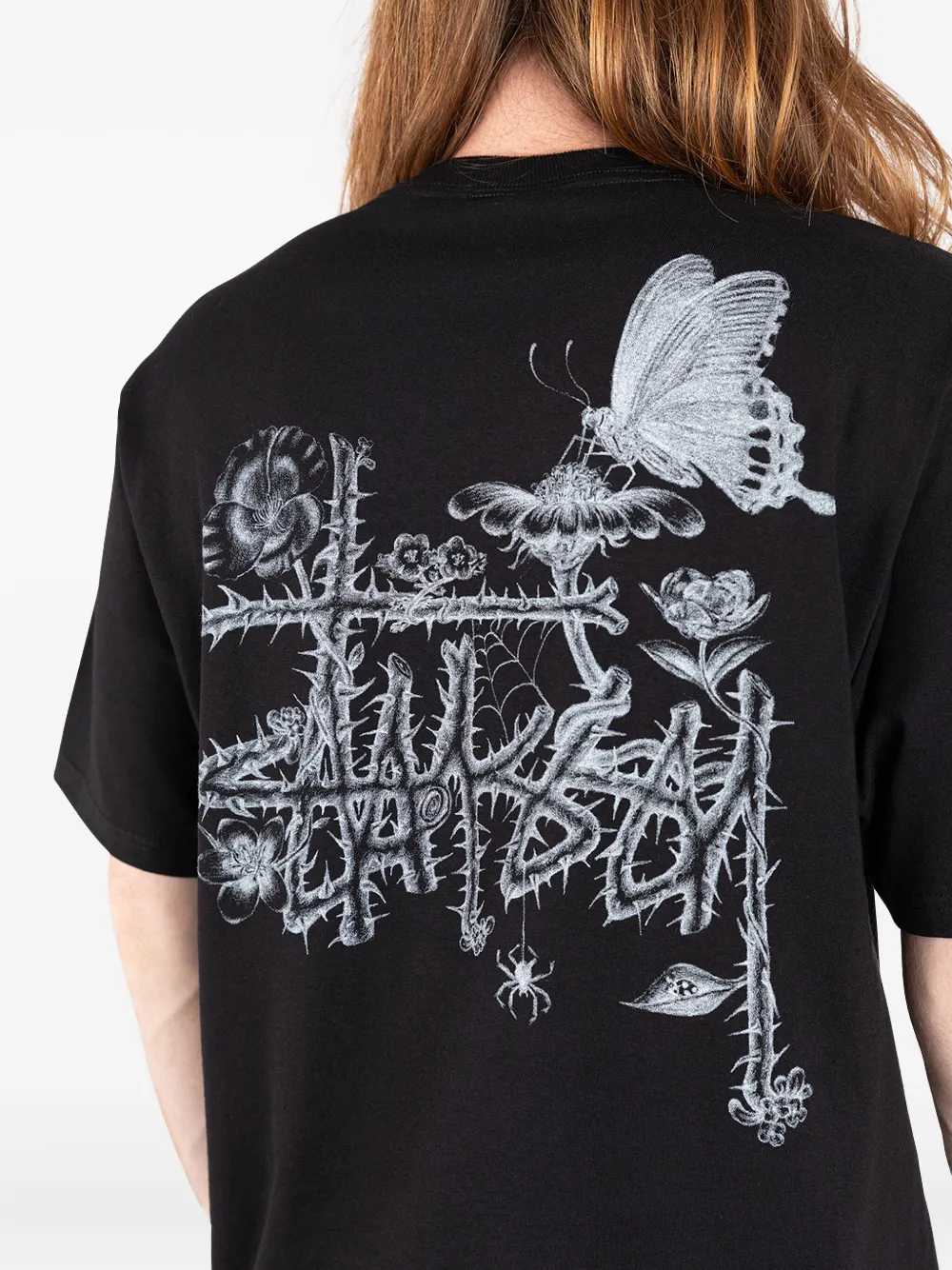 Stussy Floral Butterfly Printed T-shirt In Black