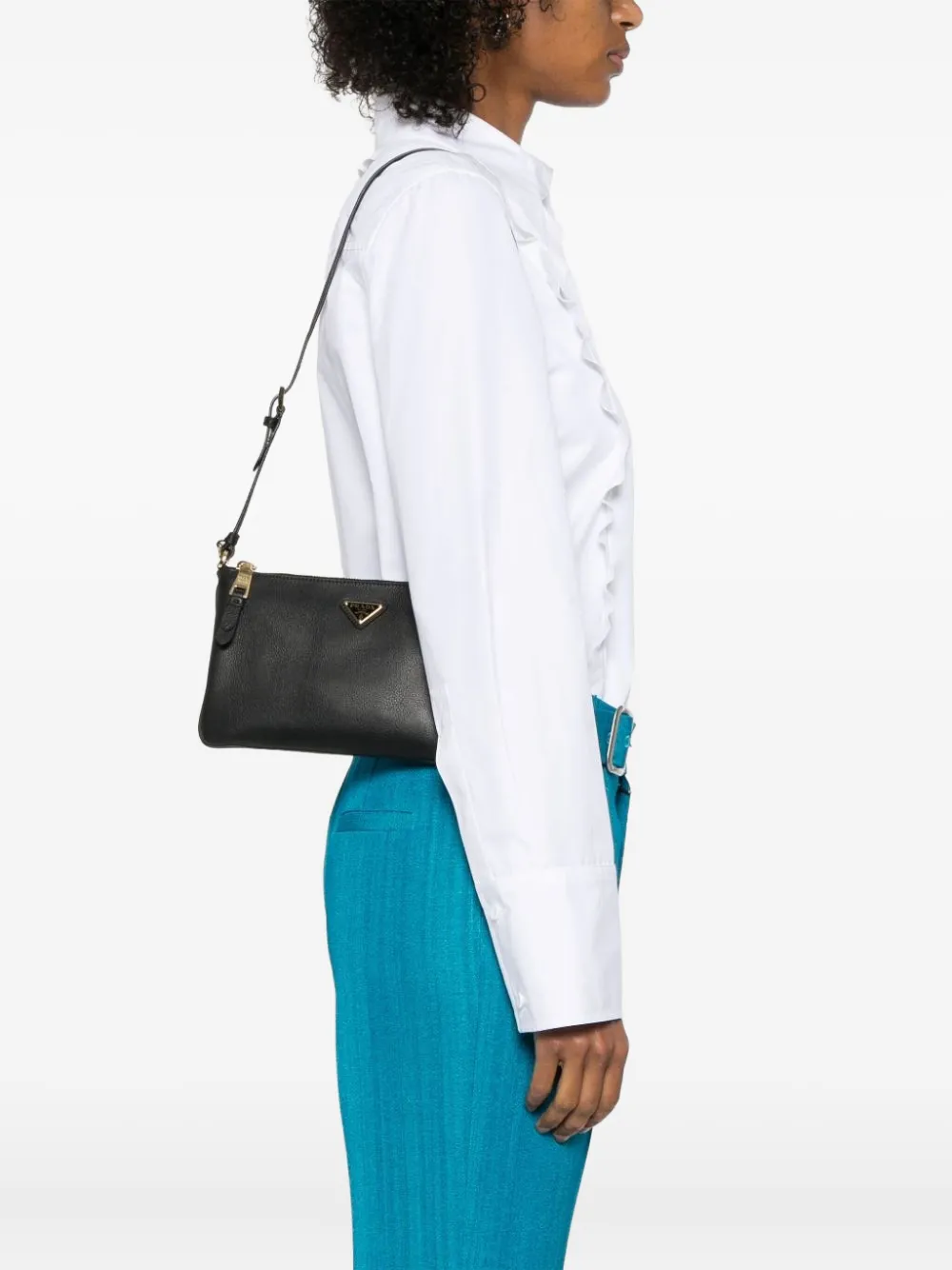 Prada zip-fastening logo-plaque shoulder bag Bruin