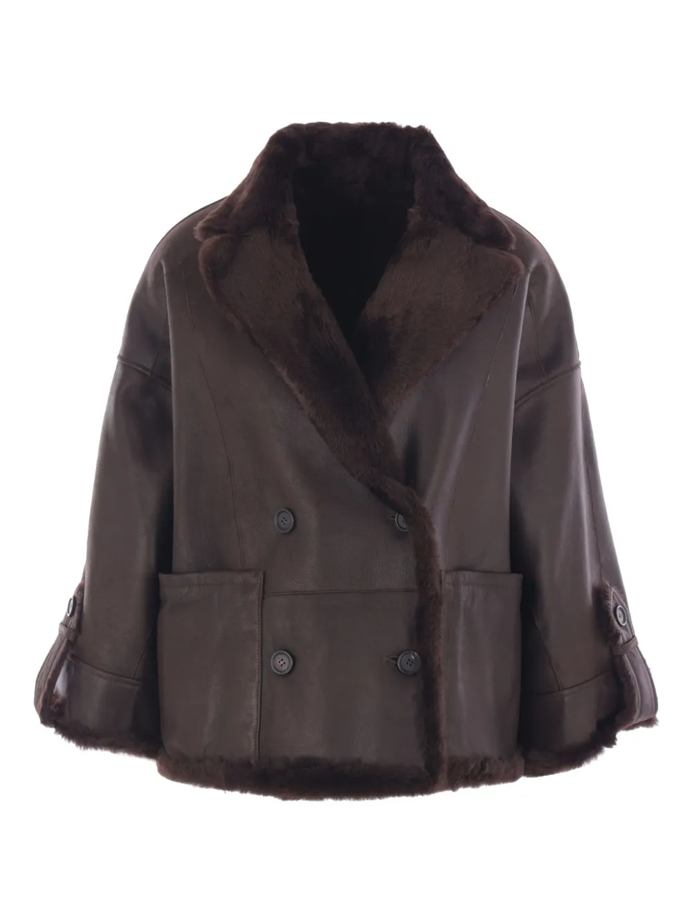 Brunello Cucinelli double-breasted leather coat Bruin