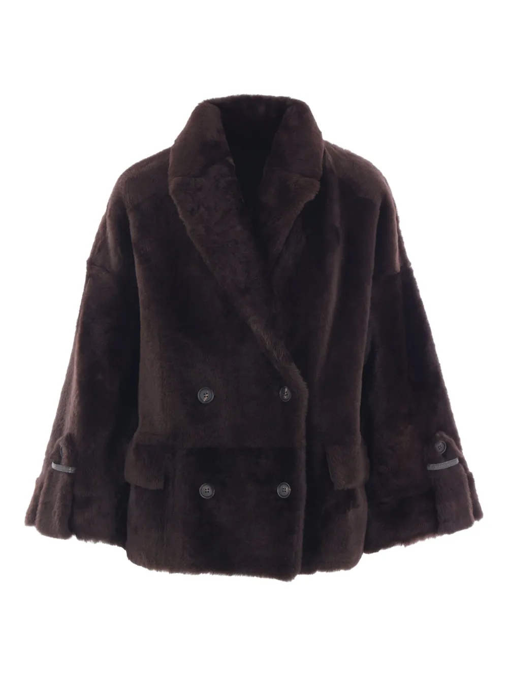 Brunello Cucinelli double-breasted leather coat Bruin