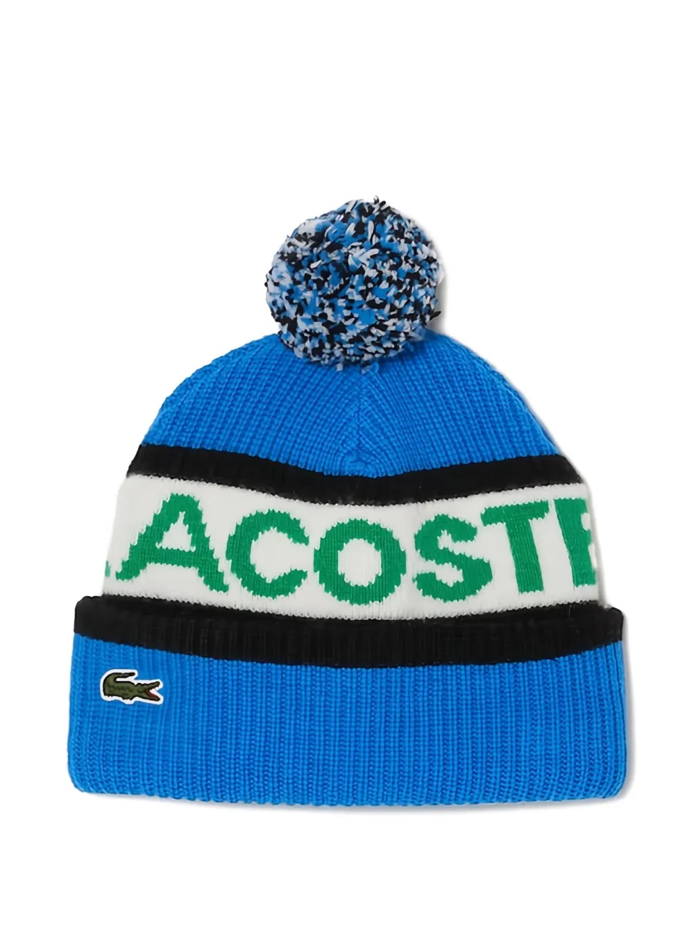 Lacoste logo-stripe pom-pom beanie Blauw