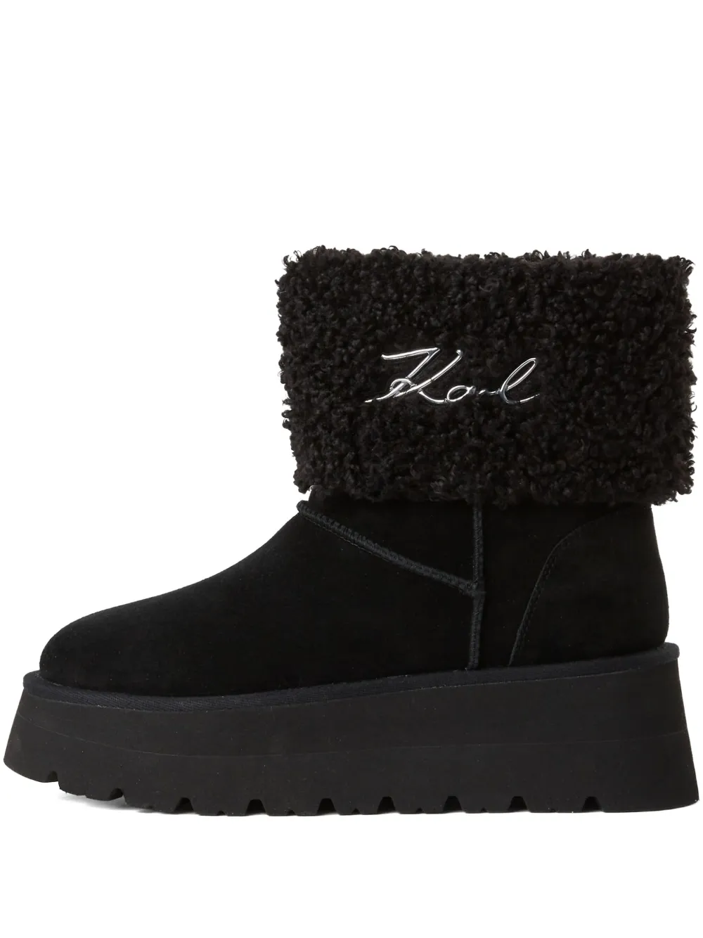 Karl Lagerfeld Enkellaarzen met plateauzool en lammy cuffs Zwart