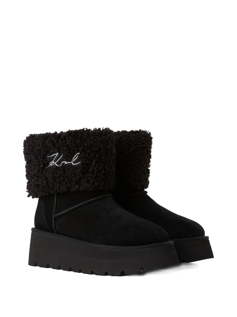 Karl Lagerfeld Enkellaarzen met plateauzool en lammy cuffs Zwart