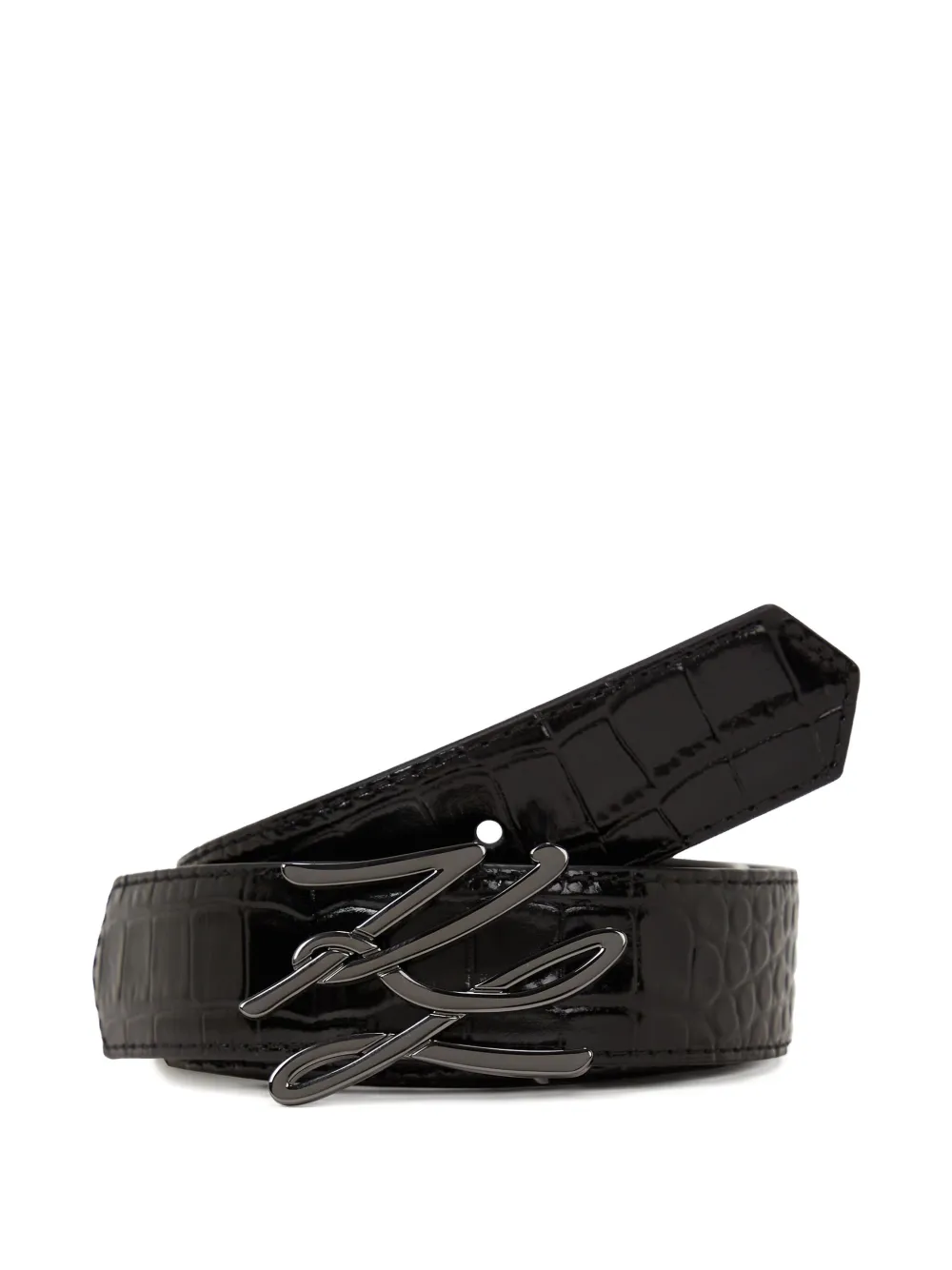 Karl Lagerfeld K/autograph Crocodile-embossed Belt In Black