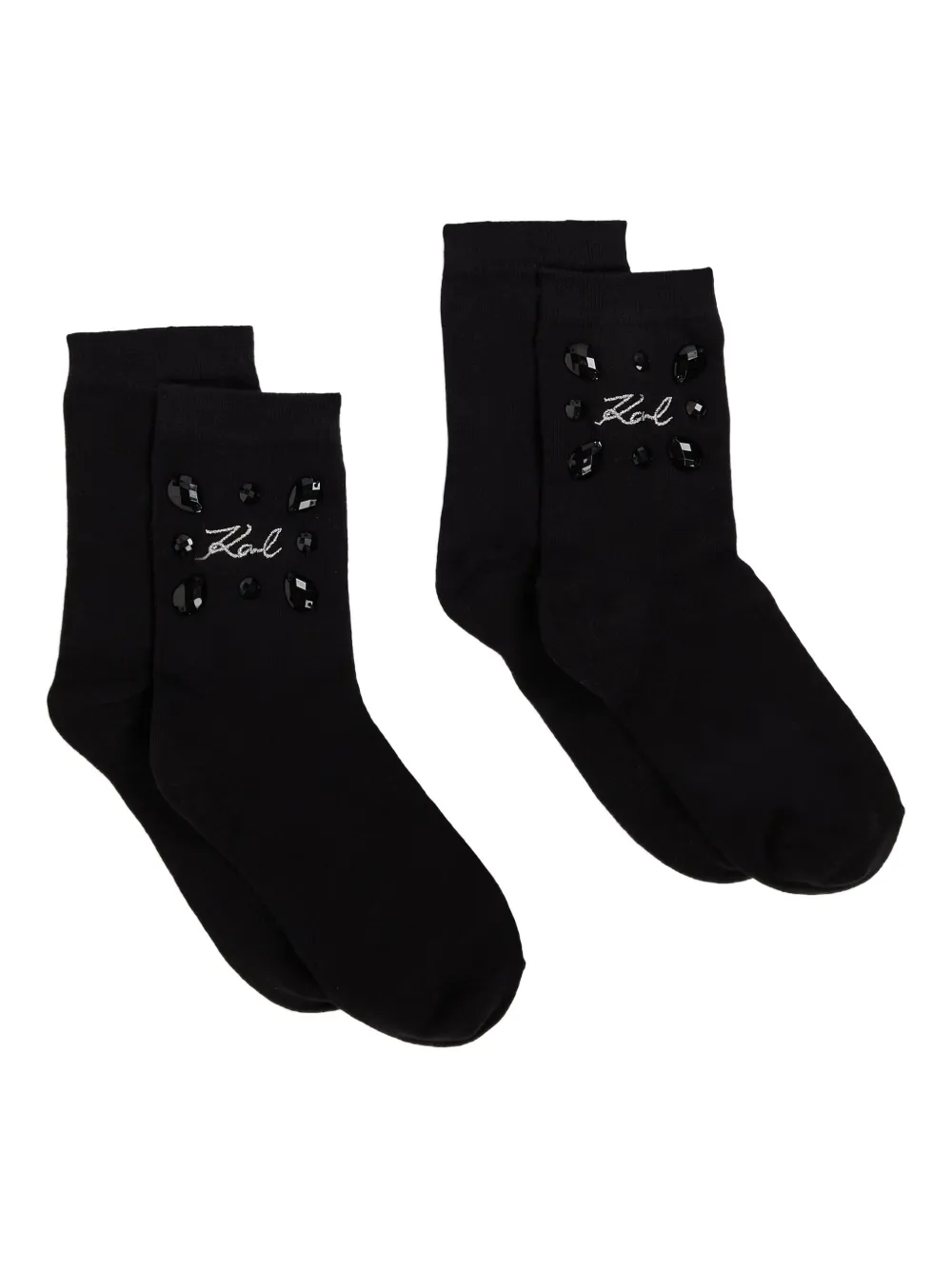 Karl Lagerfeld Gem-embellished Logo Socks In Black