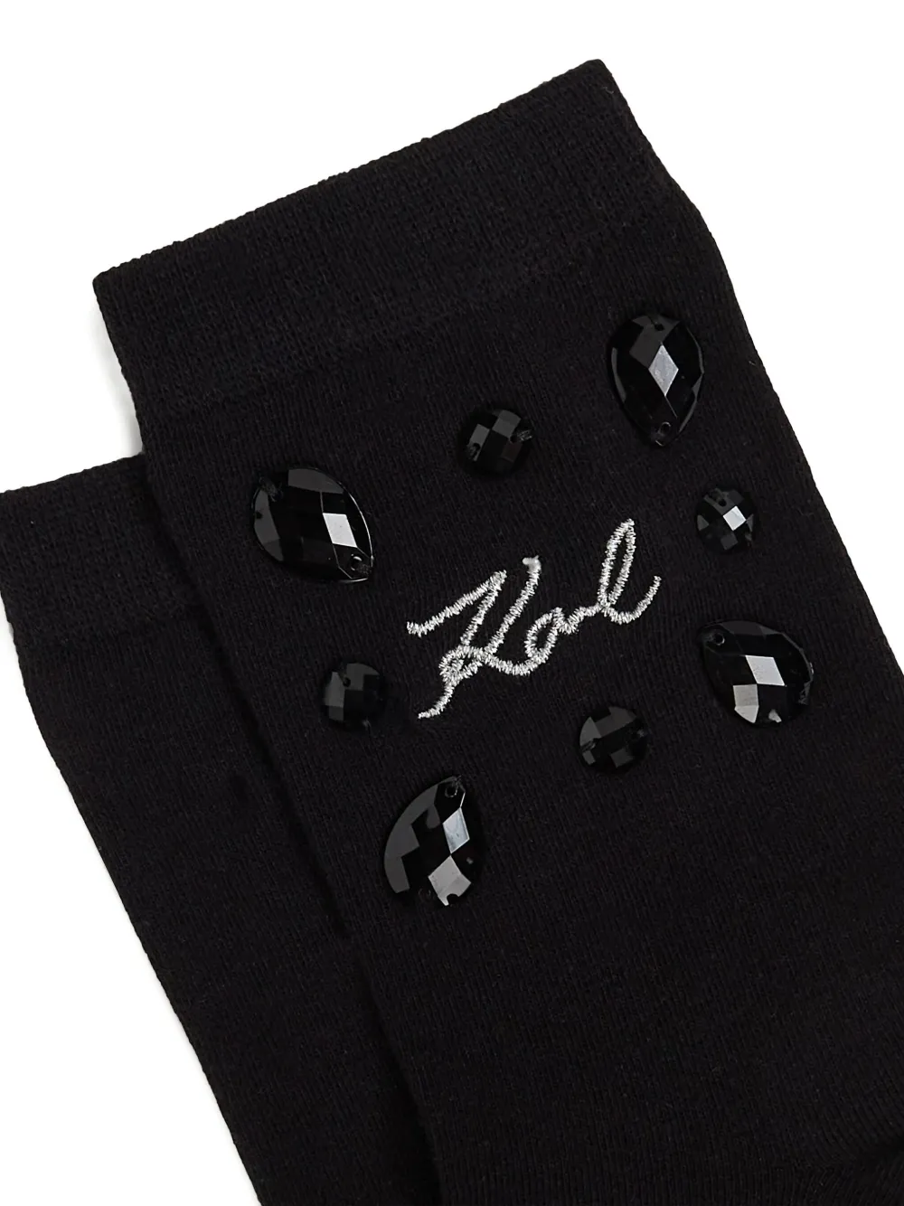 Karl Lagerfeld Gem-embellished Logo Socks In Black