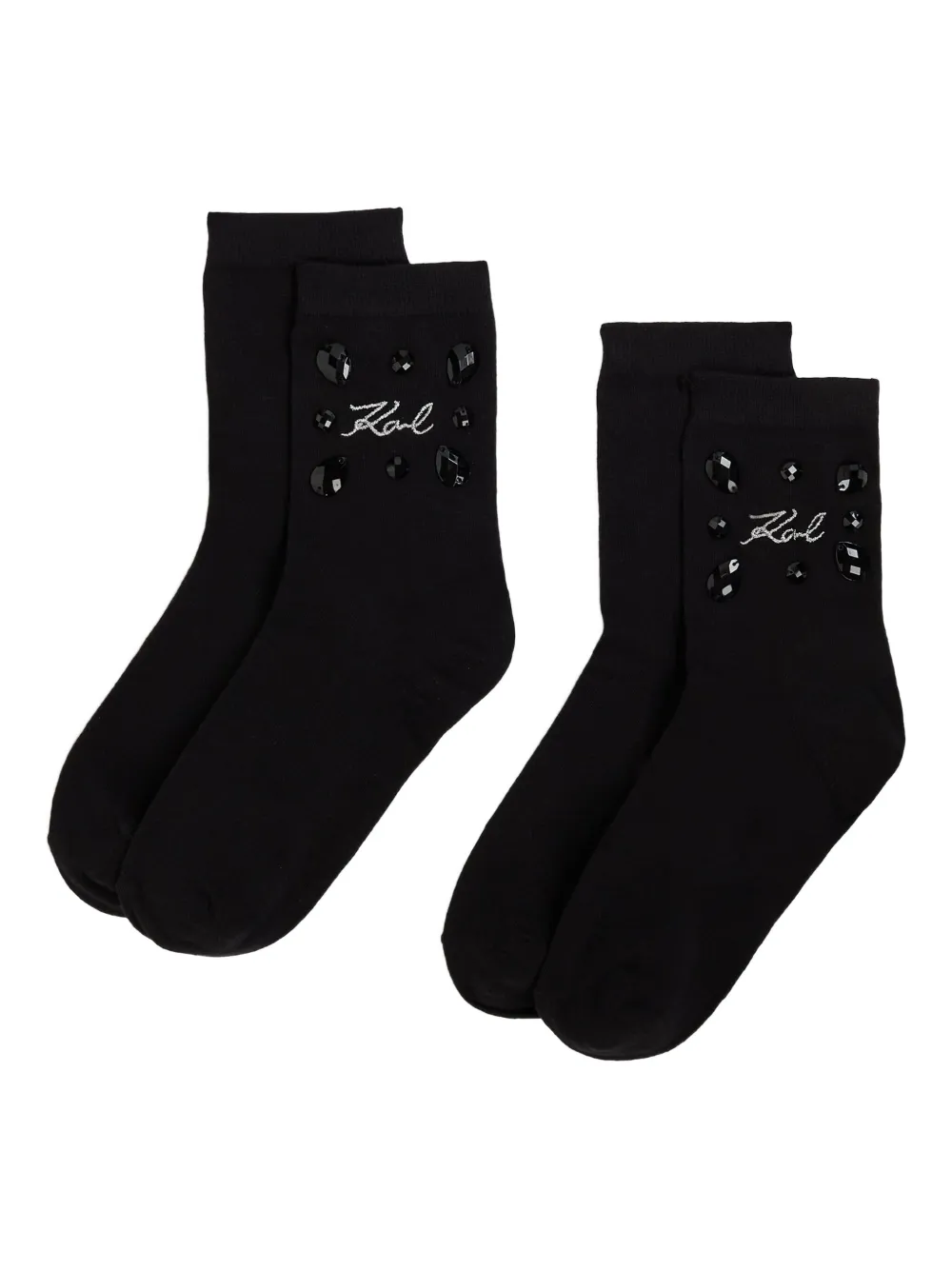 Karl Lagerfeld Gem-embellished Logo Socks In Black