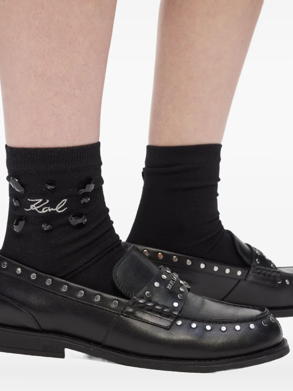 Karl Lagerfeld Gem-embellished Logo Socks In Black