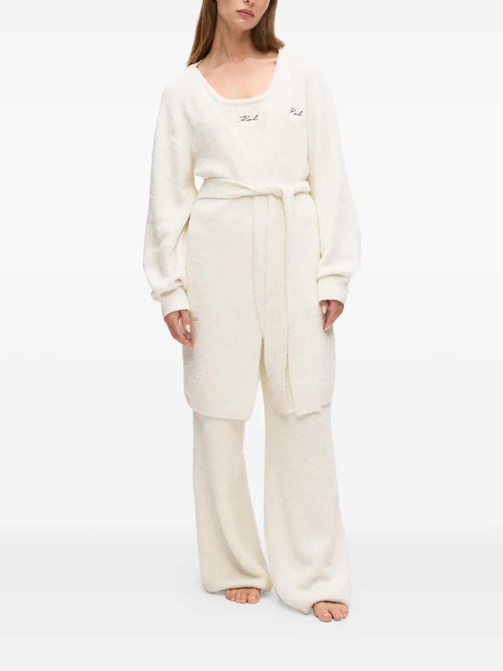 Karl Lagerfeld Fleece Wrap Loungewear Cardigan In White