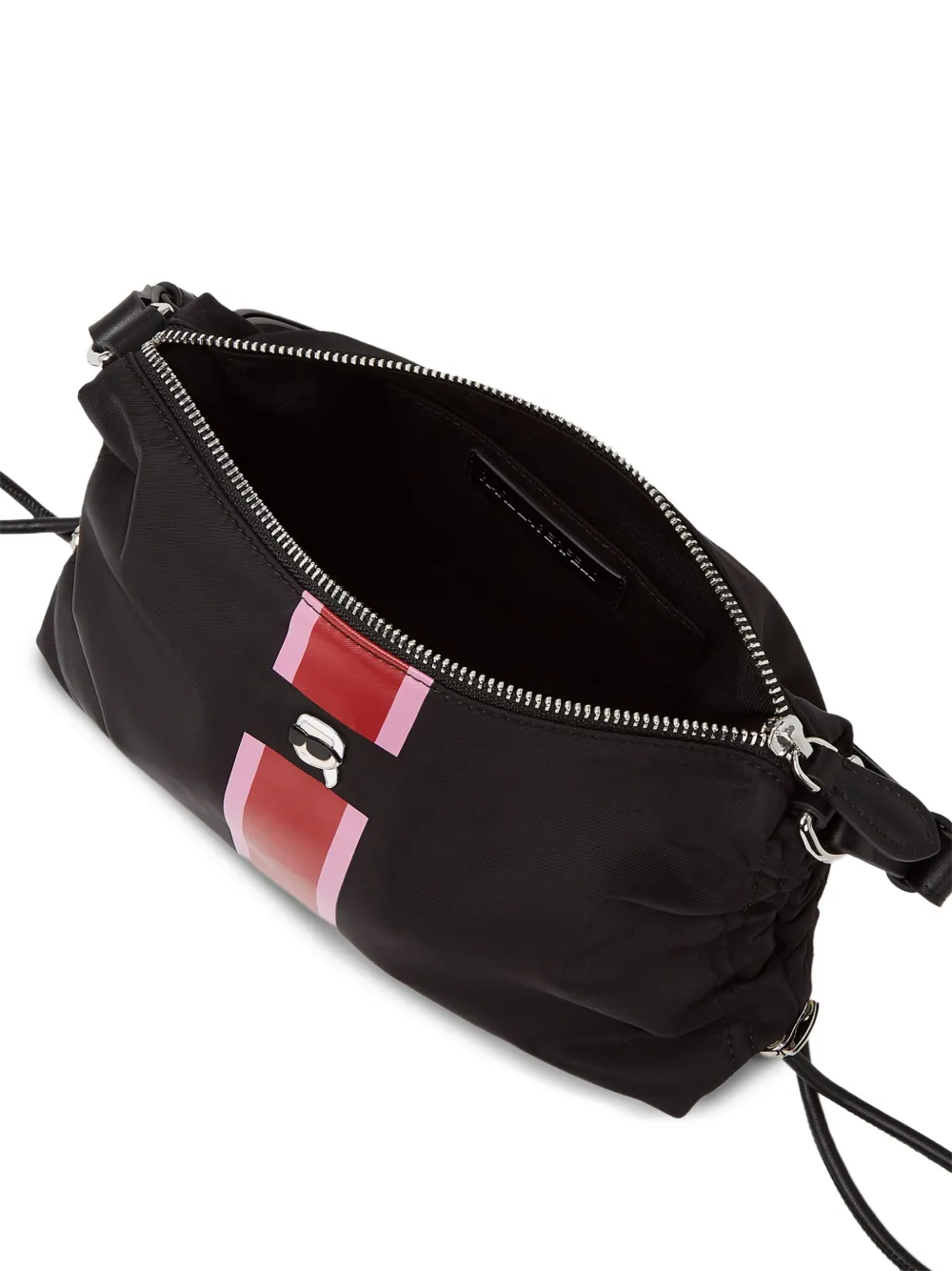 Karl Lagerfeld Ikon schoudertas met logostreep en trekkoord Zwart