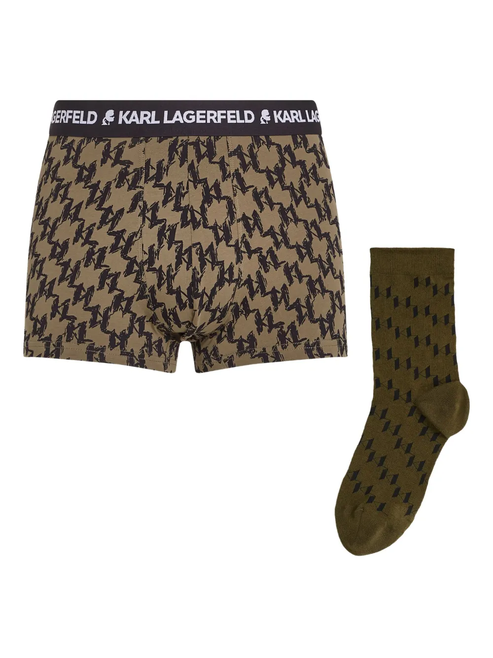 Karl Lagerfeld monogram-print boxer and socks set | Green | Image 1