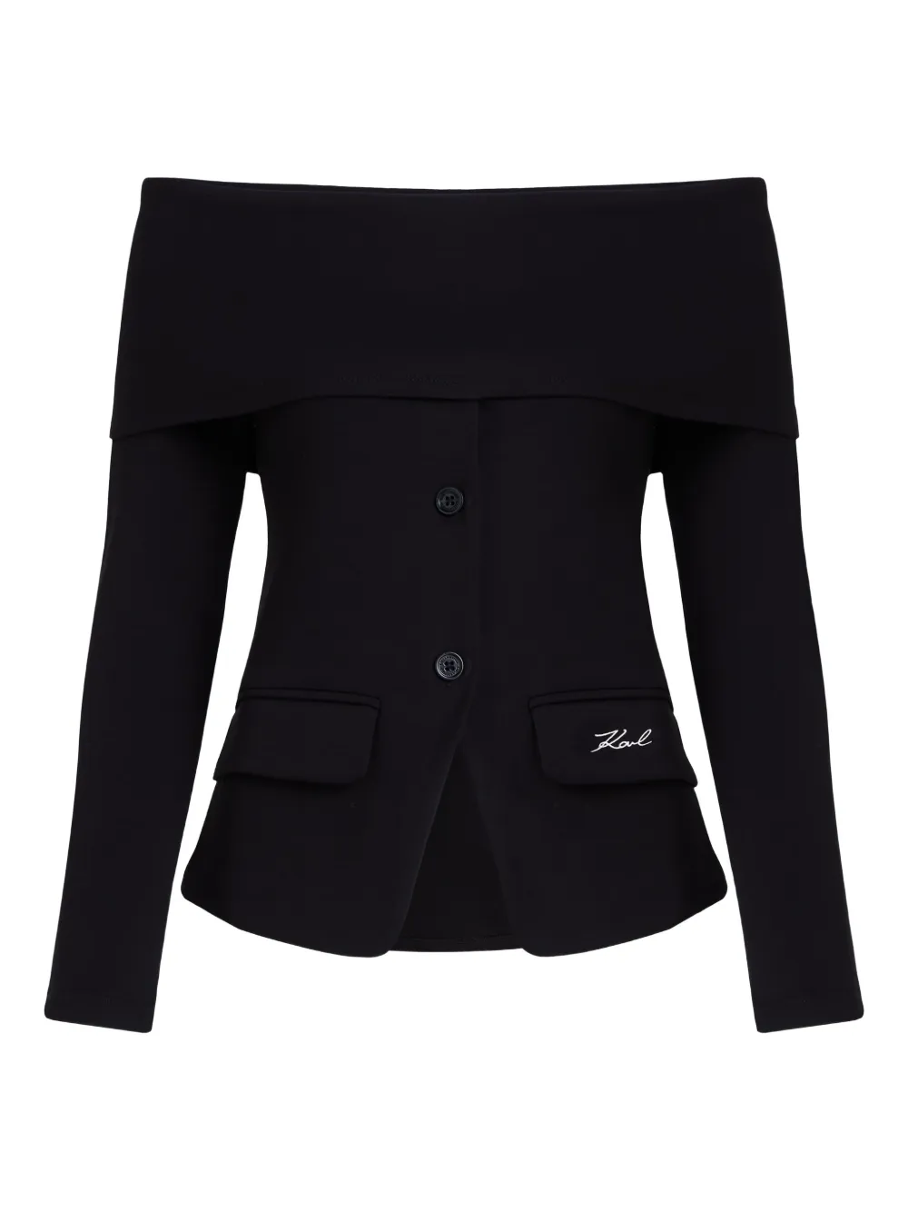 Karl Lagerfeld Off-shoulder Buttoned Top In Black