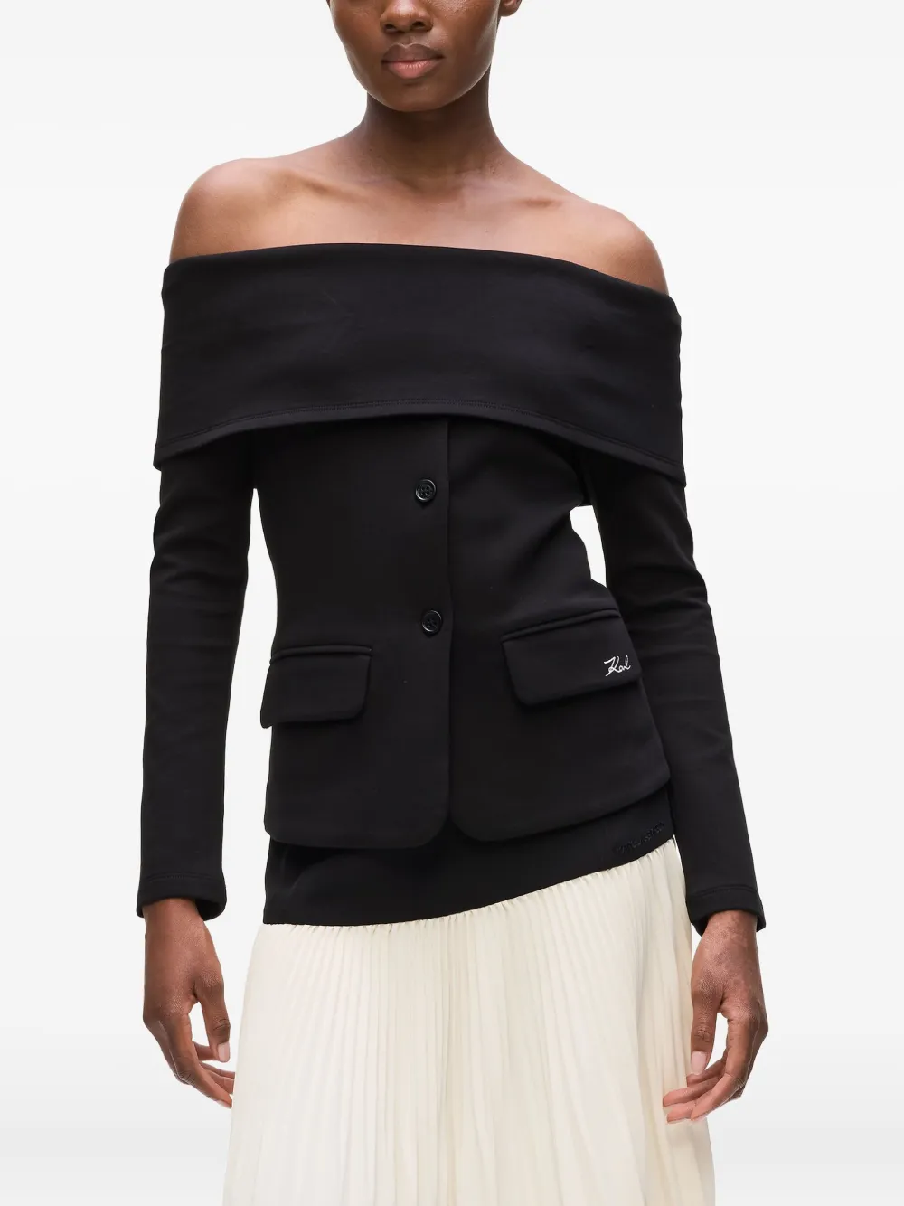 Karl Lagerfeld Off-shoulder Buttoned Top In Black