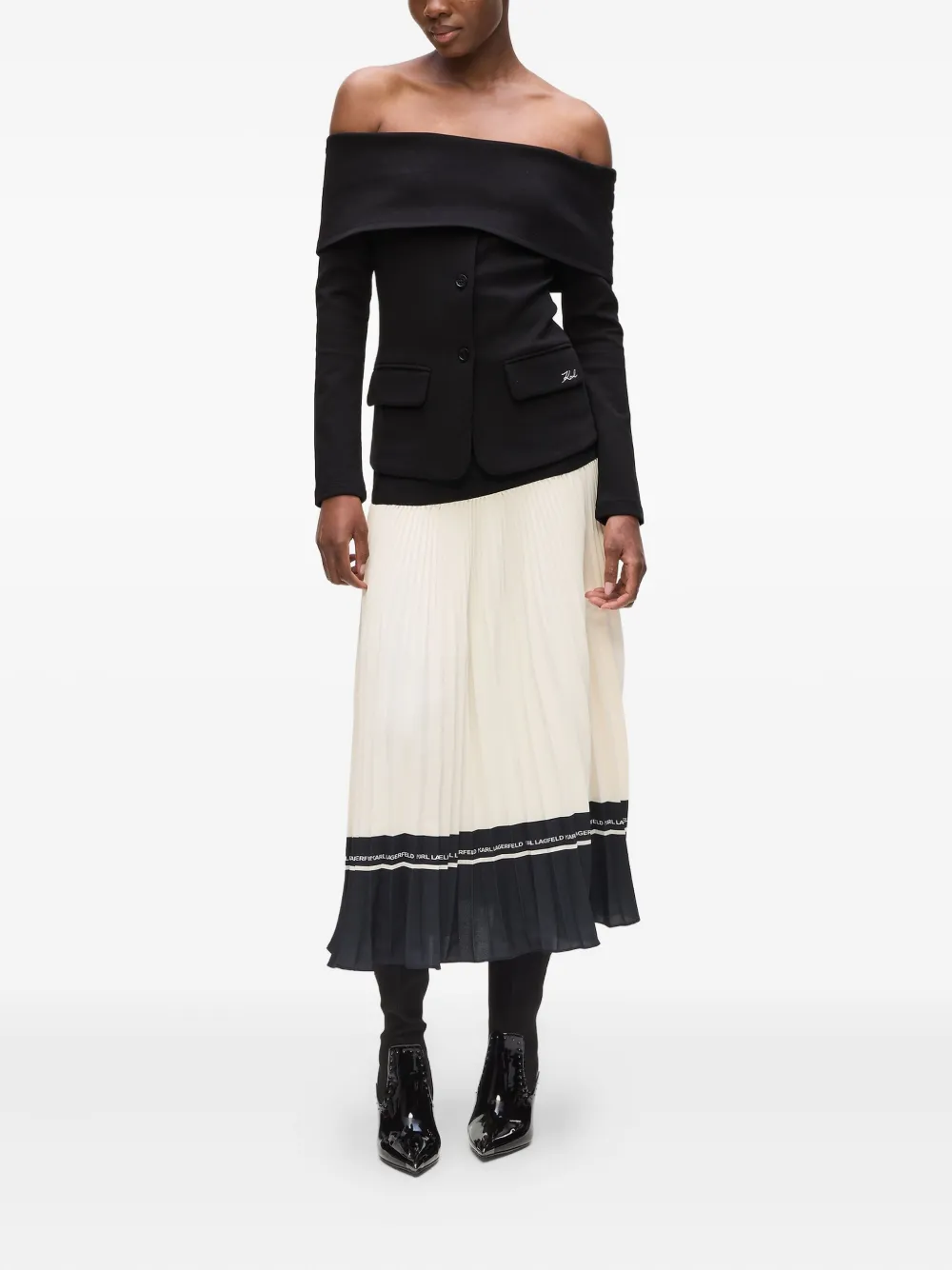 Karl Lagerfeld Off-shoulder top met knopen - Zwart