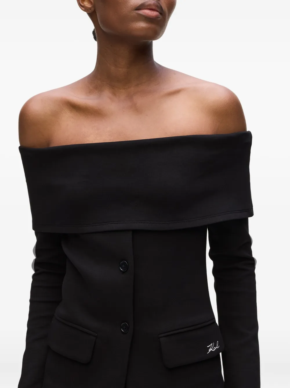 Karl Lagerfeld Off-shoulder Buttoned Top In Black