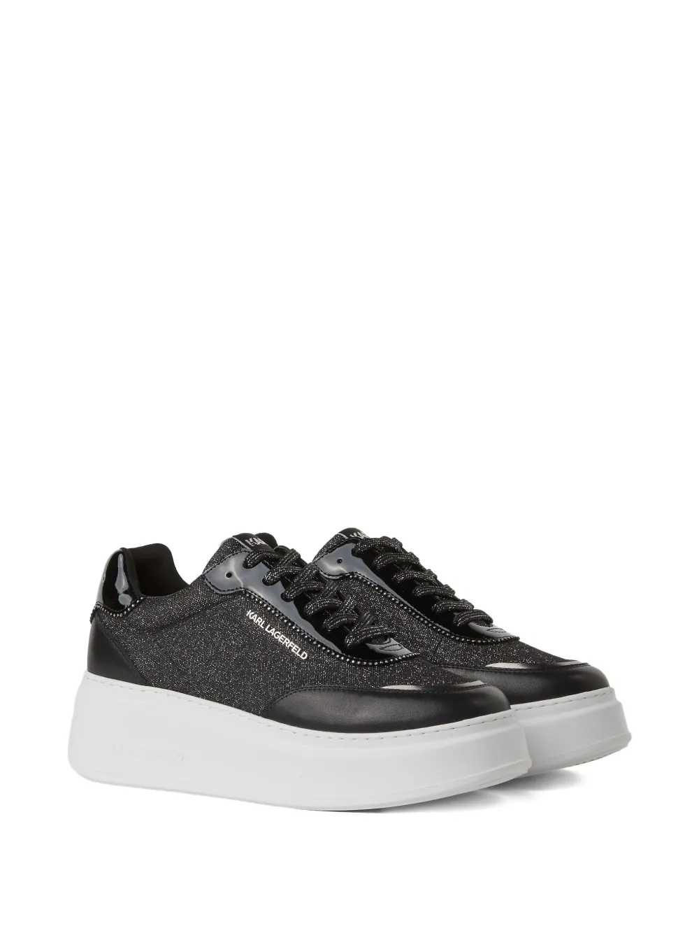 Karl Lagerfeld Sneakers met glittervlak en plateauzool - Zwart