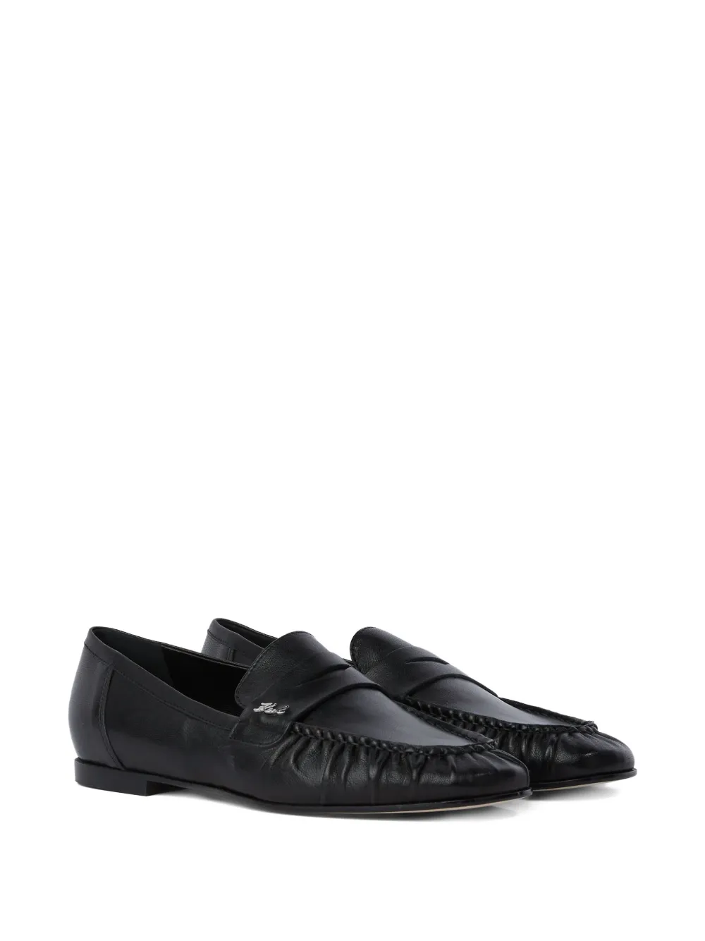 Karl Lagerfeld Leren loafers met logoplakkaat - Zwart