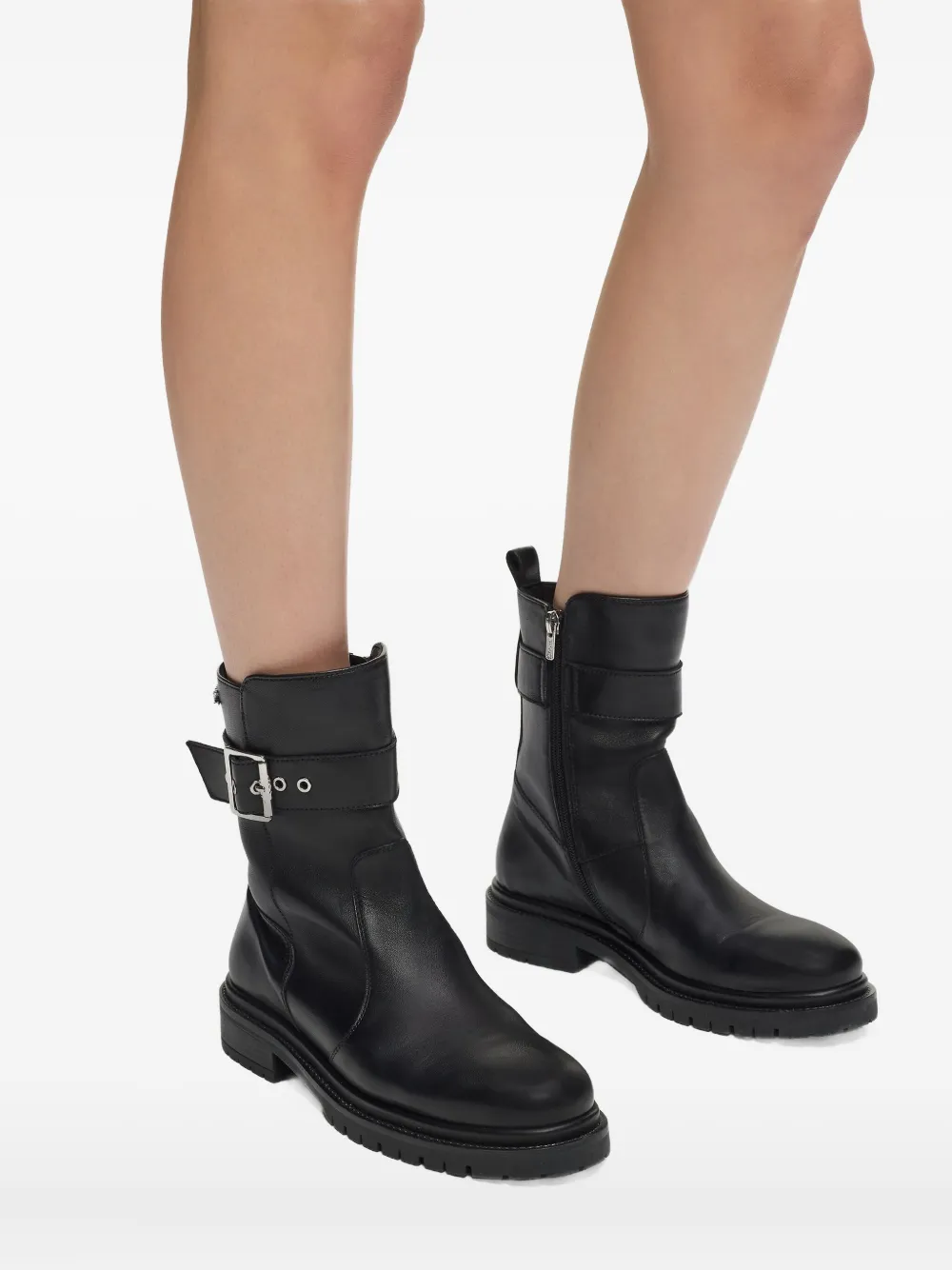 Karl Lagerfeld Leren combat boots met enkelbandje Zwart