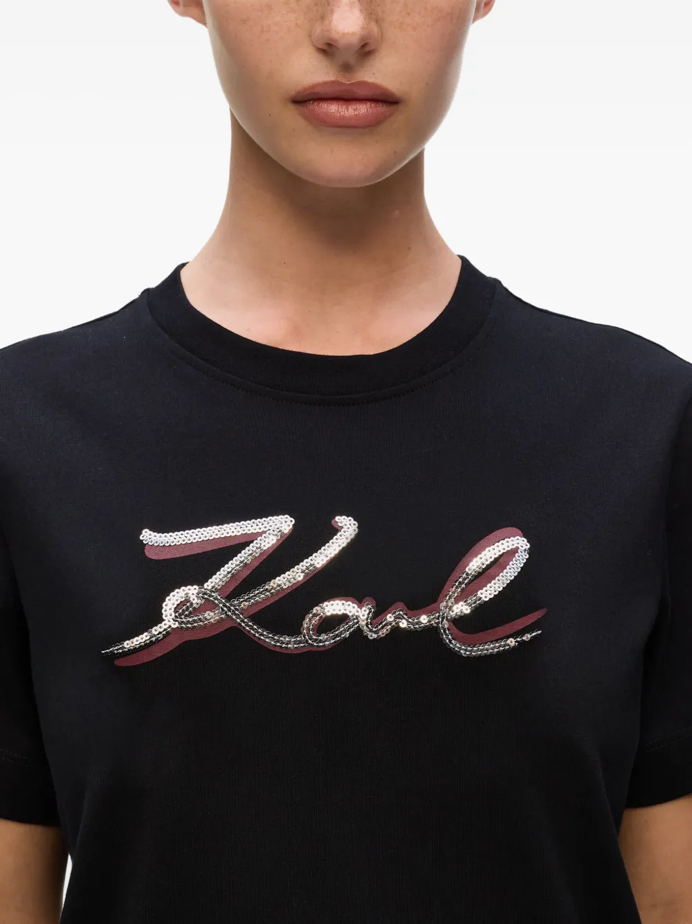 Karl Lagerfeld Sequin-embellished T-shirt In Black