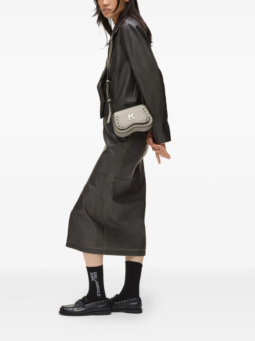 Karl Lagerfeld Jeans Crossbodytas verfraaid met studs Beige