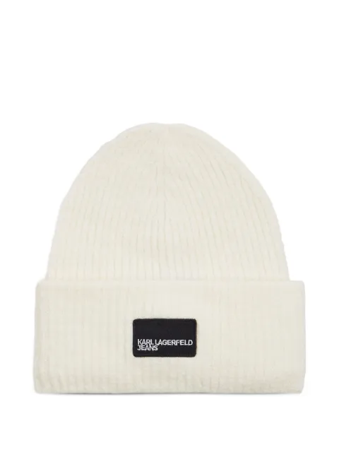 Karl Lagerfeld Jeans logo-patch ribbed beanie